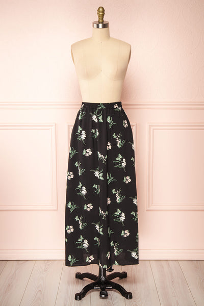Finna Black Floral Midi Skirt w/ Elastic Waist | Boutique 1861 front view
