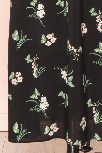 Finna Black Floral Midi Skirt w/ Elastic Waist | Boutique 1861 bottom