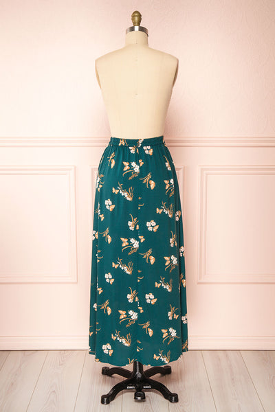 Finna Emerald Floral Midi Skirt w/ Elastic Waist | Boutique 1861 back view