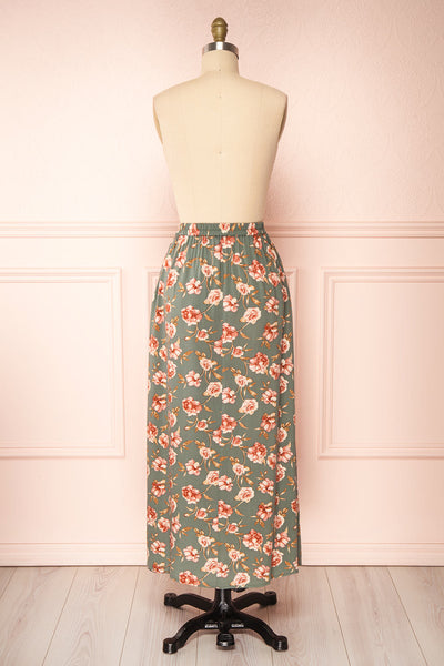 Finna Sage Floral Midi Skirt w/ Elastic Waist | Boutique 1861 back view