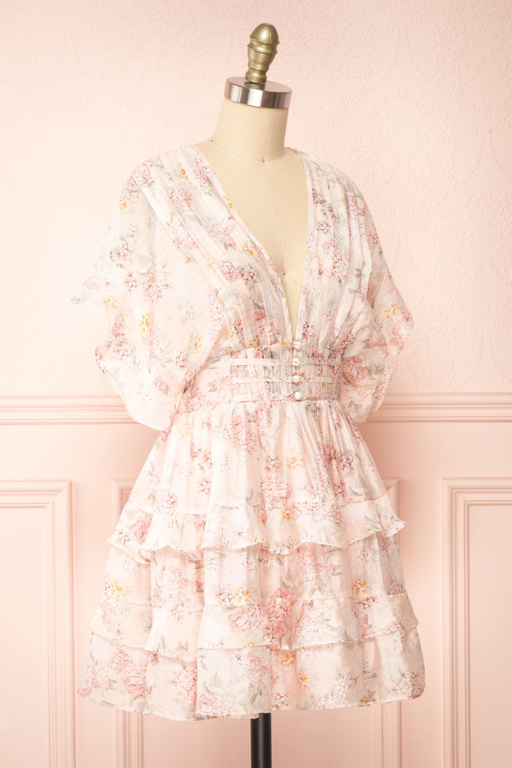 Fiona Short Floral Dress w/ Ruffles | Boutique 1861 side view