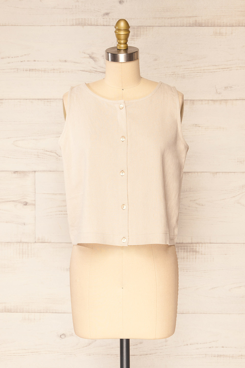 Fiordi Beige Large Straps Button-Up Tank Top | La petite garçonne front view