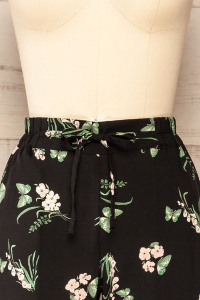 Flider Black Floral Strait Leg Pants | La petite garçonne front close-up
