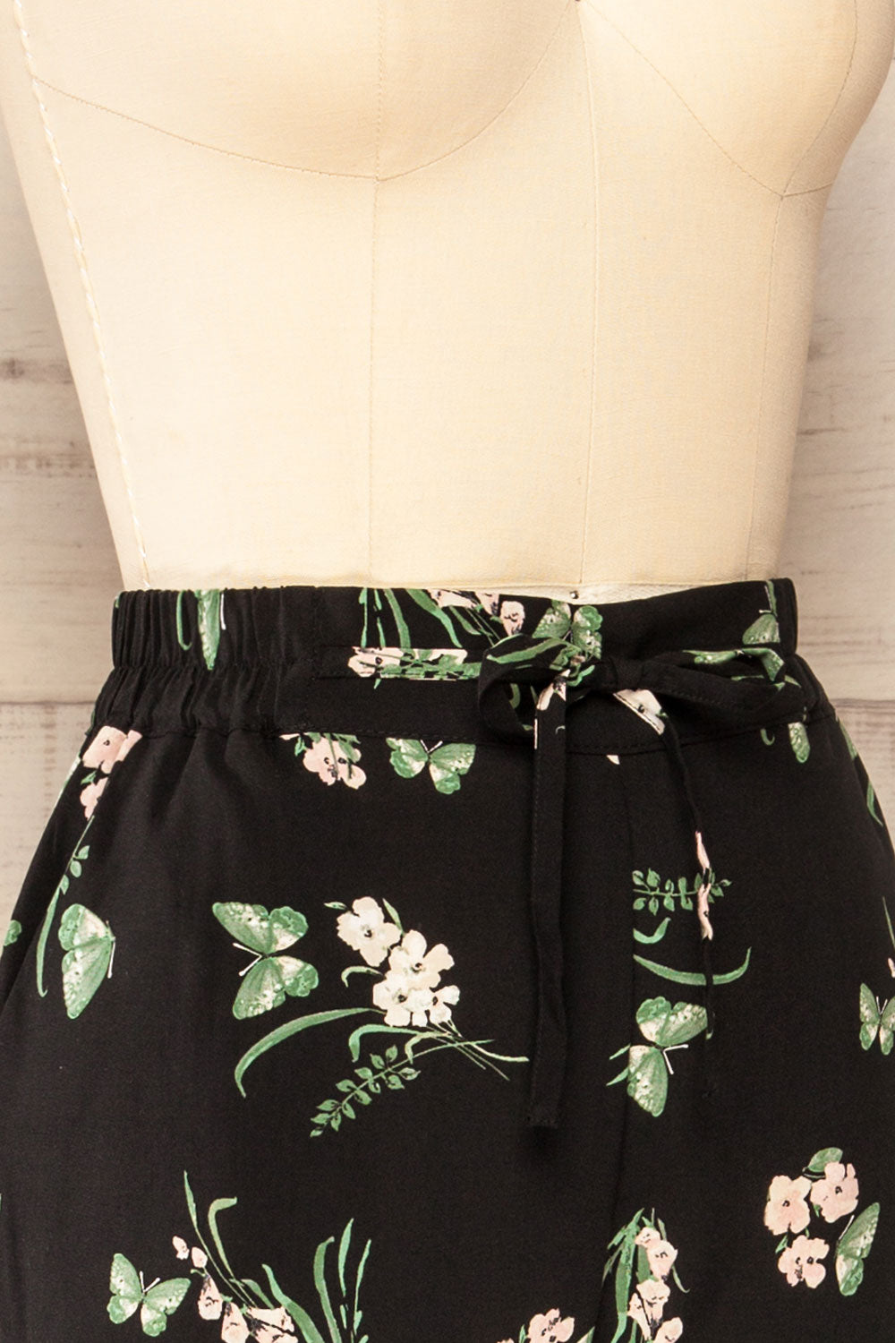 Flider Black Floral Strait Leg Pants | La petite garçonne side close-up