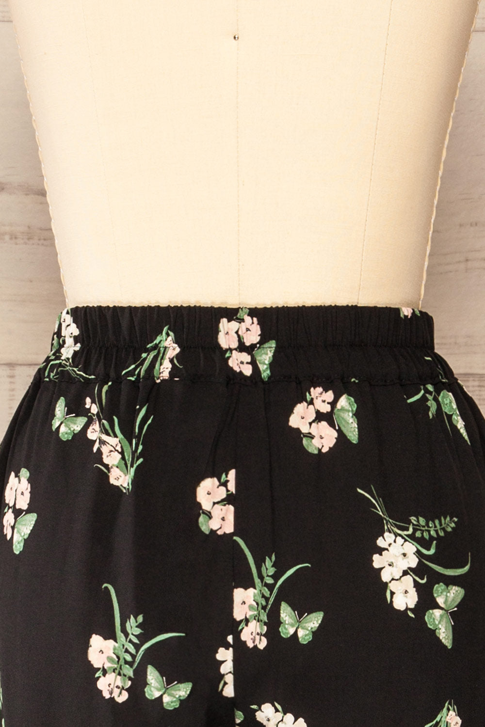 Flider Black Floral Strait Leg Pants | La petite garçonne back close-up