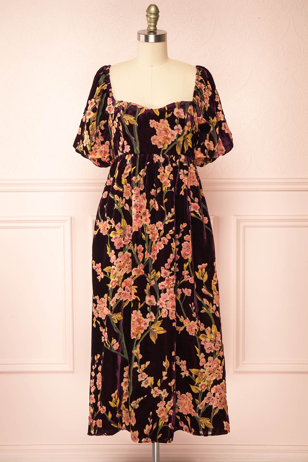 Florizella Floral Midi Dress w/ Puff Sleeves | Boutique 1861 front view