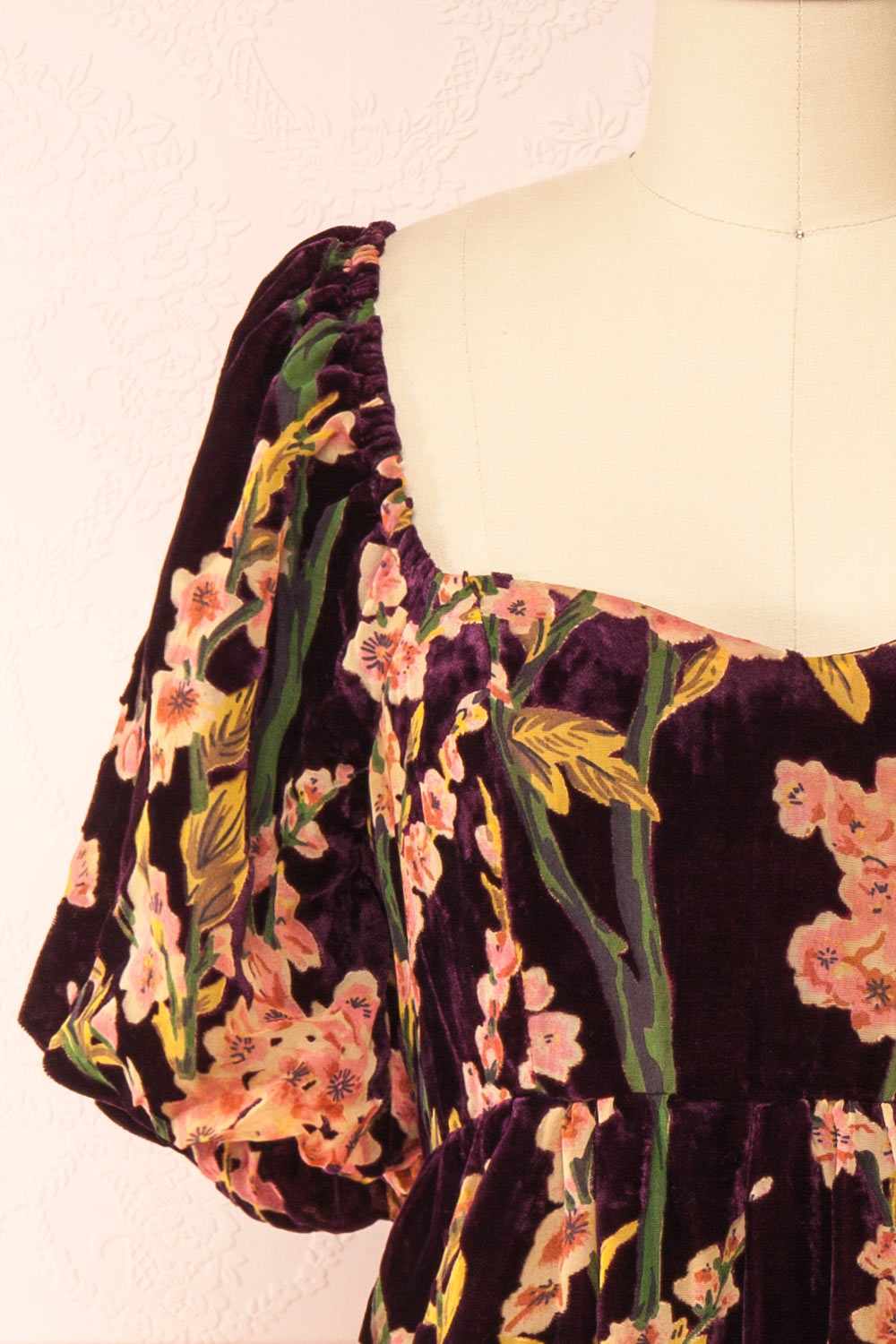 Florizella Floral Midi Dress w/ Puff Sleeves | Boutique 1861 front close-up