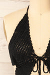 Flos Black Crochet Crop Top | La petite garçonne front close-up