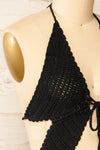 Flos Black Crochet Crop Top | La petite garçonne side close-up