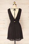 Forgia Black Short Faux-Linen V-Neck Dress | La petite garçonne  back view