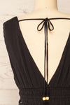 Forgia Black Short Faux-Linen V-Neck Dress | La petite garçonne  back close-up