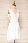 Forgia White Short Faux-Linen V-Neck Dress | La petite garçonne side view