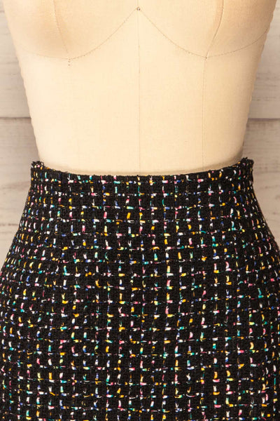 Francfort Black Tweed High-Waisted Mini Skirt | La petite garçonne front close-up