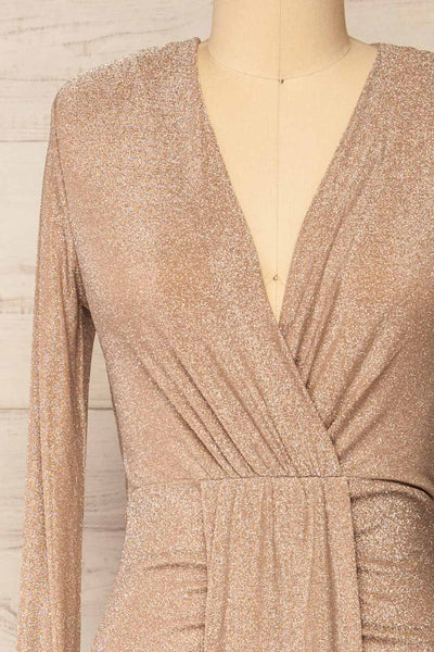 Feklora Sparkly Midi Dress w/ Long Sleeves | La petite  garçonne front close-up
