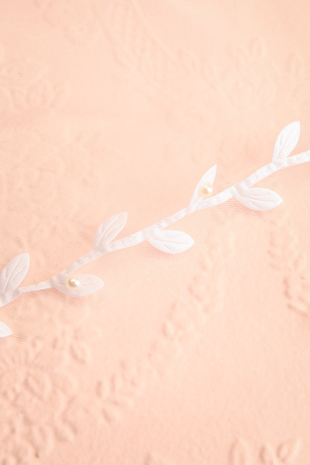 Frêne à Fleurs Bridal Veil w/ Floral Appliqué & Pearls | Boudoir 1861 close-up