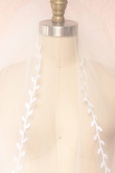 Frêne à Fleurs Bridal Veil w/ Floral Appliqué & Pearls | Boudoir 1861 frotn close up