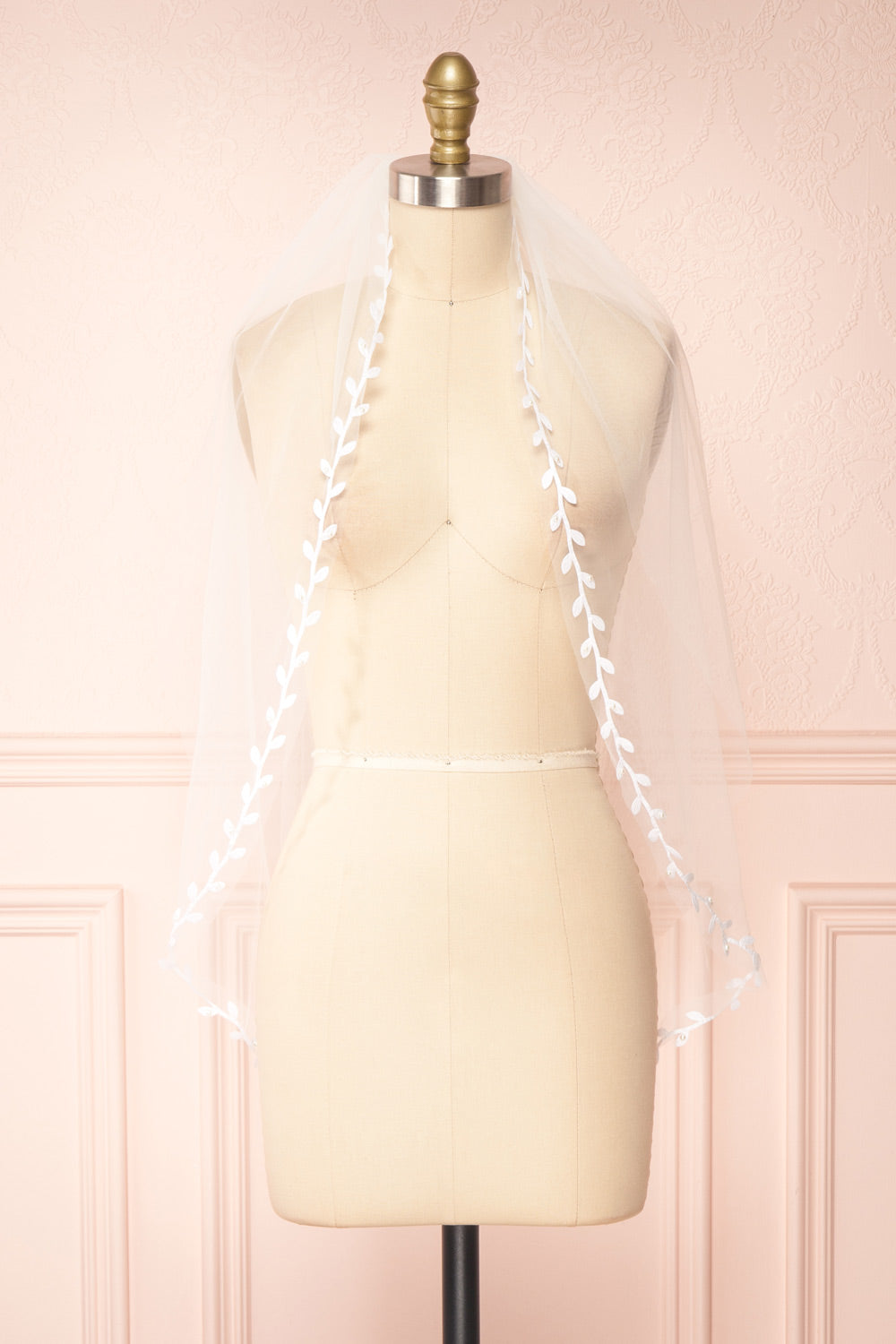 Frêne à Fleurs Bridal Veil w/ Floral Appliqué & Pearls | Boudoir 1861 front