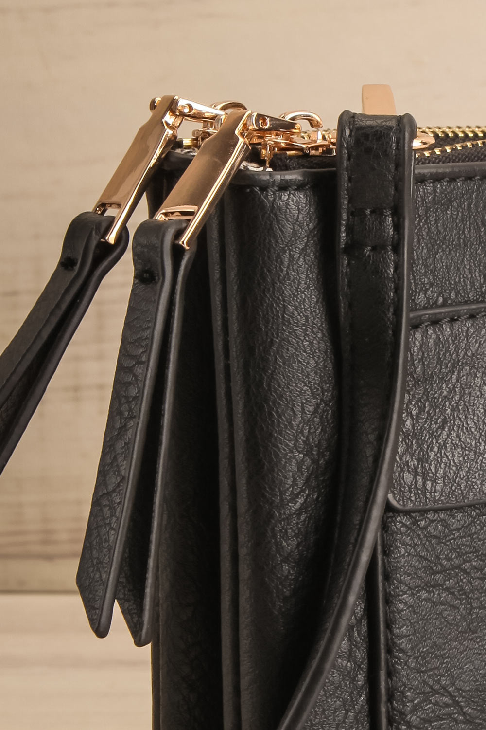 Freya Black Crossbody Bag | La petite garçonne side close-up