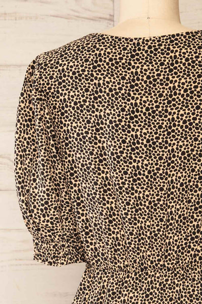 Frona Cheetah Puffed Sleeves Button Up Dress | La petite garçonne back close-up