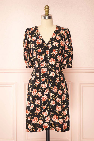 Frona Floral Puffed Sleeves Button Up Dress | Boutique 1861 front view