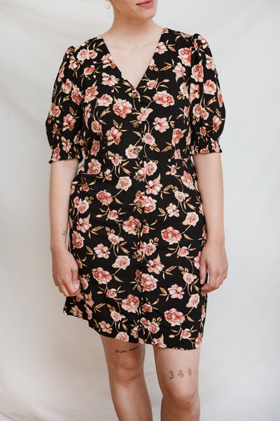 Frona Floral Puffy Sleeve Button-Up Short Dress | Boutique 1861 model