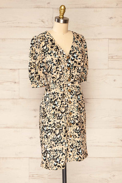 Frona Leopard Puffed Sleeves Button Up Dress | La petite garçonne side view
