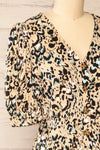 Frona Leopard Puffed Sleeves Button Up Dress | La petite garçonne side close-up