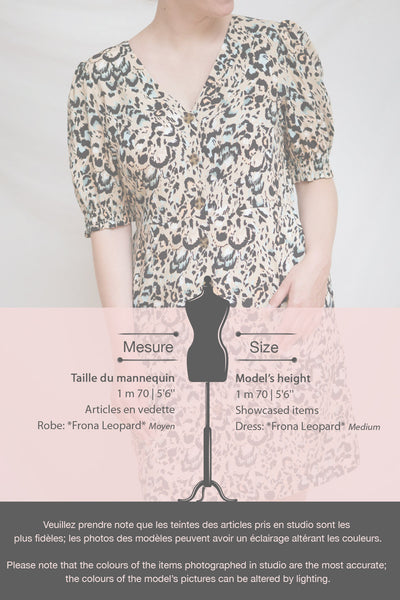 Frona Cheetah Puffed Sleeves Button Up Dress | La petite garçonne model