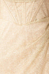 Frosti Champagne Sparkly Cowl Neck Maxi Dress | Boutique 1861 fabric