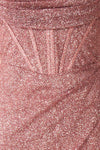 Frosti Mauve Sparkly Cowl Neck Maxi Dress | Boutique 1861 fabric