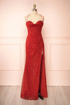 Frosti Red Sparkly Cowl Neck Maxi Dress | Boutique 1861 front view