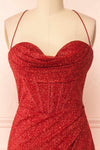 Frosti Red Sparkly Cowl Neck Maxi Dress | Boutique 1861 front close-up