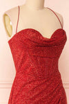 Frosti Red Sparkly Cowl Neck Maxi Dress | Boutique 1861 side close-up