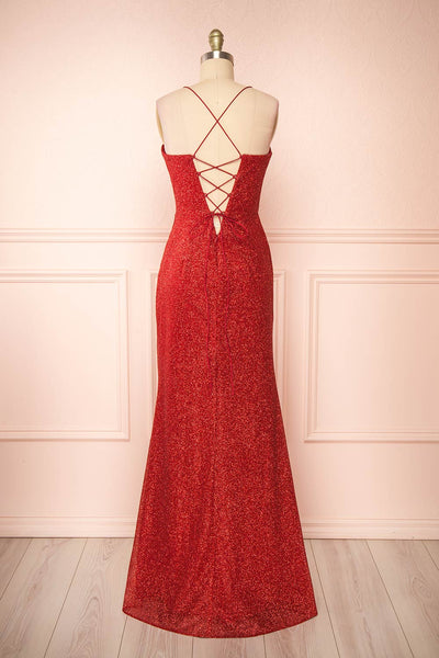 Frosti Red Sparkly Cowl Neck Maxi Dress | Boutique 1861 back view