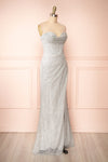 Frosti Silver Sparkly Cowl Neck Maxi Dress | Boutique 1861 side view
