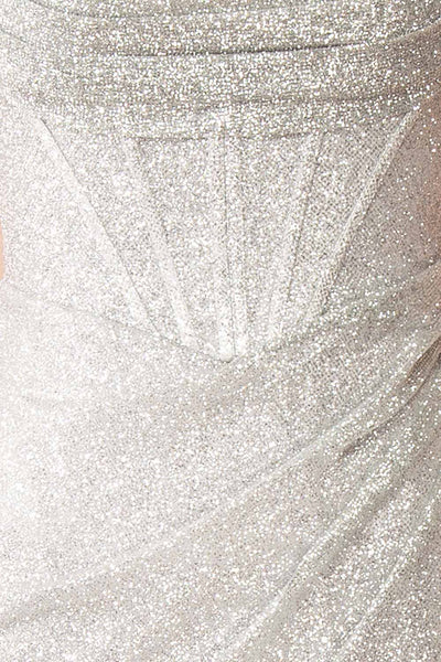 Frosti Silver Sparkly Cowl Neck Maxi Dress | Boutique 1861 fabric