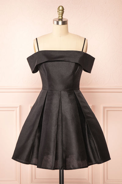 Black tulle off shoulder short prom dress, black homecoming dress – shdress
