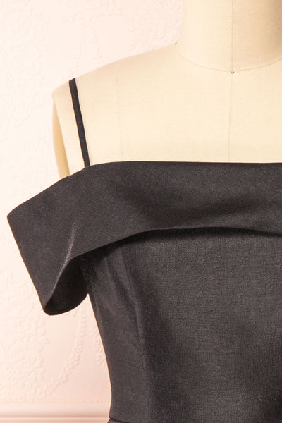 Fuengi Black Off-Shoulder Short Dress | Boutique 1861 front close-up