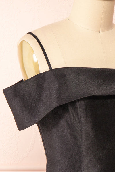 Fuengi Black Off-Shoulder Short Dress | Boutique 1861 side close-up
