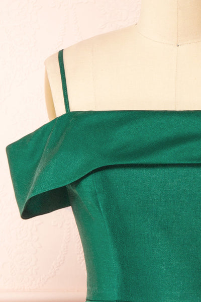 Fuengi Green Off-Shoulder Short Dress | Boutique 1861 fornt close-up