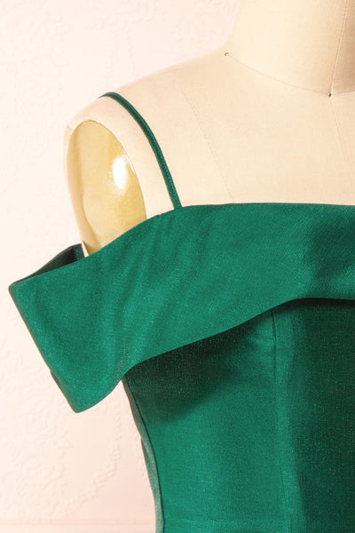 Fuengi Green Off-Shoulder Short Dress | Boutique 1861 side close-up