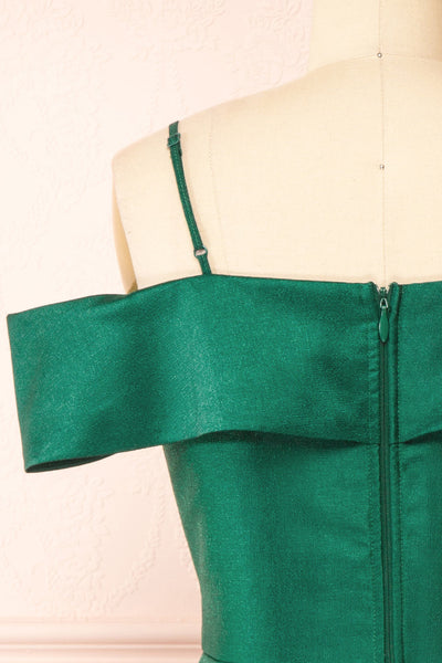 Fuengi Green Off-Shoulder Short Dress | Boutique 1861 back close-up