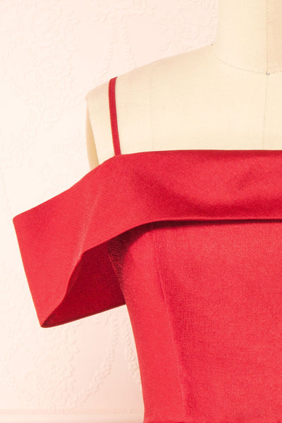 Fuengi Burgundy Off-Shoulder Short Dress | Boutique 1861 front close-up
