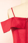 Fuengi Burgundy Off-Shoulder Short Dress | Boutique 1861  back close-up