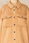 Funchal Sand Oversized Fuzzy Shirt Jacket | La petite garçonne front close-up