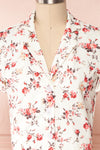 Fuujin White & Pink Floral Buttoned Crop Top front close up | Boutique 1861
