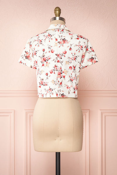Fuujin White & Pink Floral Buttoned Crop Top back view | Boutique 1861