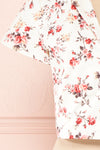 Fuujin White & Pink Floral Buttoned Crop Top sleeve | Boutique 1861