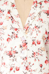 Fuujin White & Pink Floral Buttoned Crop Top fabric | Boutique 1861