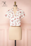 Fuujin White & Pink Floral Buttoned Crop Top front view | Boutique 1861